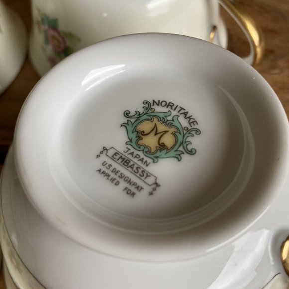 4 VTG 1933 Morimura Noritake Japan Embassy  Multicolor Floral Round Tea Cups - Picture 7 of 8